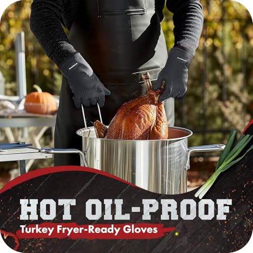 Image of KITCHEN PERFECTION Silicone Smoker BBQ Gloves - Heat Resistant Oven Mitts | Waterproof, 5-Finger Design For A Better Grip, for Pitmasters, Meat Smoking, Grilling, Cooking, Frying Turkey | Grill Gift