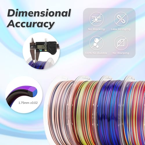 Image of AMOLEN Silk PLA 3D Printer Filament Bundle, Multicolor Rainbow Filament 1.75mm Pack, Fast Color Change 3D Printing Filament for Most FDM 3D Printer, 1kg X 4 Spools