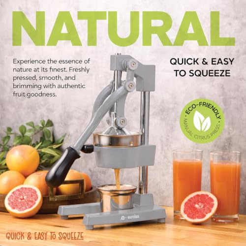Image of Eurolux Ultra-Premium Cast Iron Juicer | Extra-Large, Heavy Duty, Commercial Grade, Stainless Steel Manual Hand Press Citrus Squeezer For Fresh Orange Juice, Pomegranate, Lemon, and Much More (Gray)