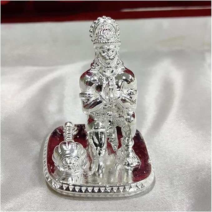 Statue Hanuman argent 925 assise, idole religieuse hindoue de Bajrangbali pour sculpture 2,4 cm