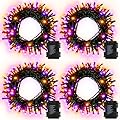 DealBeta 4 Pack Orange Purple Halloween String Lights Battery Operated, Each 16.4Ft 50 LED Indoor Halloween Lights with Timer 8 Modes for Party Yard Patio Decoration