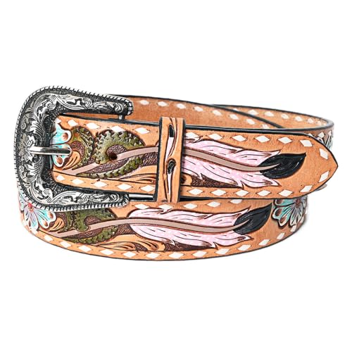 American Darling Beautifully Hand Tooled Tan Genuine American Leather Belt Men and Women Western Belt with Removable Buckle