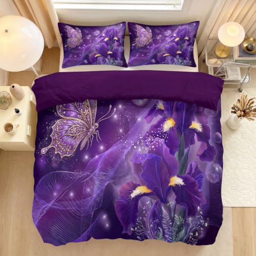 Parure de lit king 220x240 housse de couette violette avec 2 taies - 2