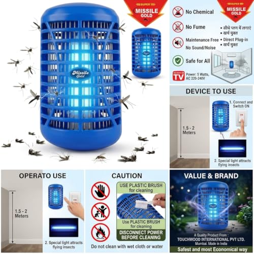 Image of Electric Mosquito Killer Lamp with Shock Grid | UV Light Insect Trap for Mosquitoes & Flying Bugs | Indoor Night Lamp for Home, Bedroom, Kitchen & Office | (Blue, Red, Green) (Blue)