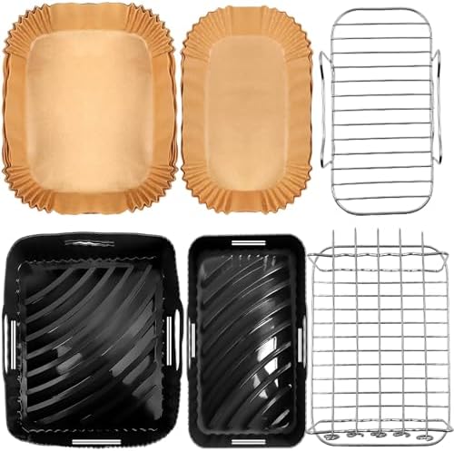 Smlntbu Twee maten dubbele airfryer accessoires voor Tefal EY9018 5,2/3,1 L, Cecotec Cecofry DuoSize 9L 5,5/3,5 L, 6 stuks dubbele accessoires met siliconen vorm voor heteluchtfriteuse