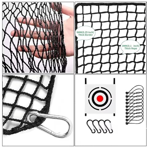 Golf Übungsnetz 3m x 6m mit Zielplane & 10 Bällen – Schwarzes Polyesternetz mit 2,54cm Maschen, verstärkten Kanten, 4 Karabinern – Schnell aufbaubar für Garten/Garage | Ballfangnetz für Schlagtraining