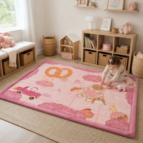 Image of 1.5 inch Thick Baby Floor Play Mat 59x79 Memory Foam Kids Mat(Gingerbread man) | Padded Mat for Tummy Time Crawling, Non-Slip Plush Playmat for Nursery Playroom Classroom