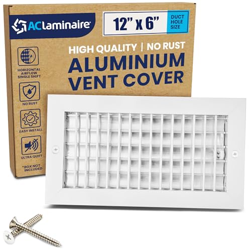 12" x 6" (Duct Opening) Register Vent Cover – Adjustable Single Deflection Aluminum HVAC Grille for Heater, Decorative Ceiling Wall Air Supply Multi-Shutter Damper – Durable & Rustproof ACLAMINAIRE