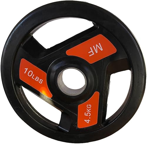 Pares de placas olímpicas Tri-Grip desarrolla músculo y fuerza con placas de 10 libras recubiertas de goma, perfectas para entrenamientos de disponible en Yaxa Venezuela