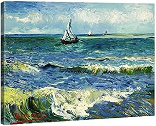 Wieco Art - Seascape at Saintes Maries by Vincent Van Gogh Oil Paintings Reproduction Classical Giclee Canvas Prints Artwork Ocean Pictures Paintings on Canvas Wall Art for Bedroom Home Decorations