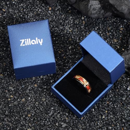 8mm Men's Tungsten Ring Engagement Wedding Ring, Red and Gold Inlay, Black Shiny, Size 7-14, Comes with Gift Box3