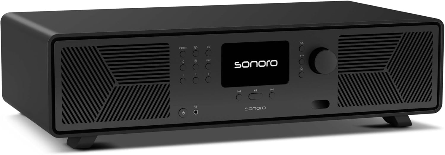 sonoro AVATON - Bluetooth HiFi Anlage; Kompatibel mit AirPlay, Google Cast, Spotify, Tidal, Qobuz, Amazon Music; DAB+/FM-Radio, HDMI ARC, Design aus Lack veredeltem Holzgehäuse, Smart-Home-Integration
