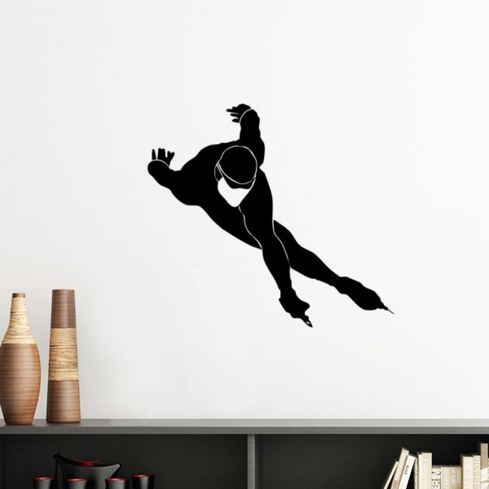 Sticker patinage noir silhouette sport d'hiver rose 50cm