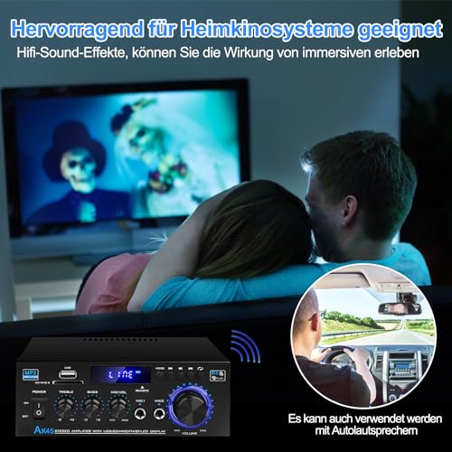 HiFi-Verstärker AK45 Mini Bluetooth Stereo-Audioverstärker Receiver 12V/ 220V 600W 2 Kanäle...