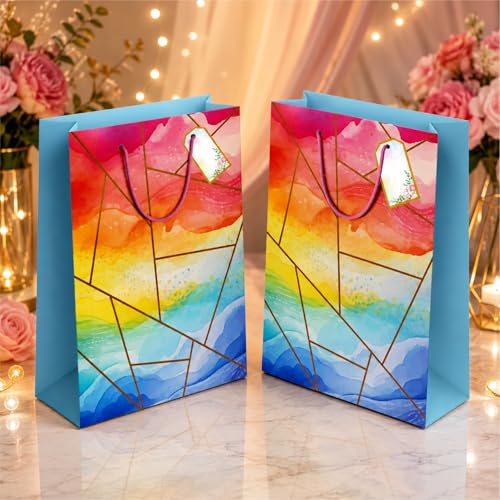 Image of Gift bags Medium Size - Paper Bags for Gifting - Pack of 10 - Return Gifts bags for Wedding Birthday Diwali Corporate Gift - Size 9 x 12 x 3.5 inch - Paper Gift Bags - Marble Design