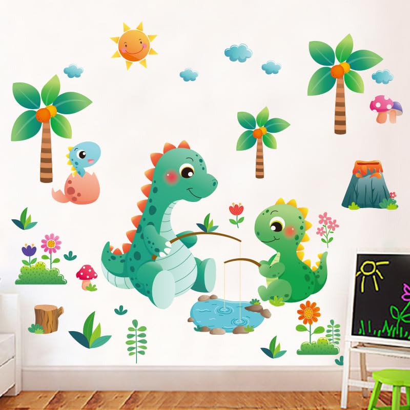 Image of Cute Dinosaur Family Jurassic Park Dino World Decorative Wall Art Stickers Decals for Nursery Kids Baby Room Decoration Decorative Wall D�cor