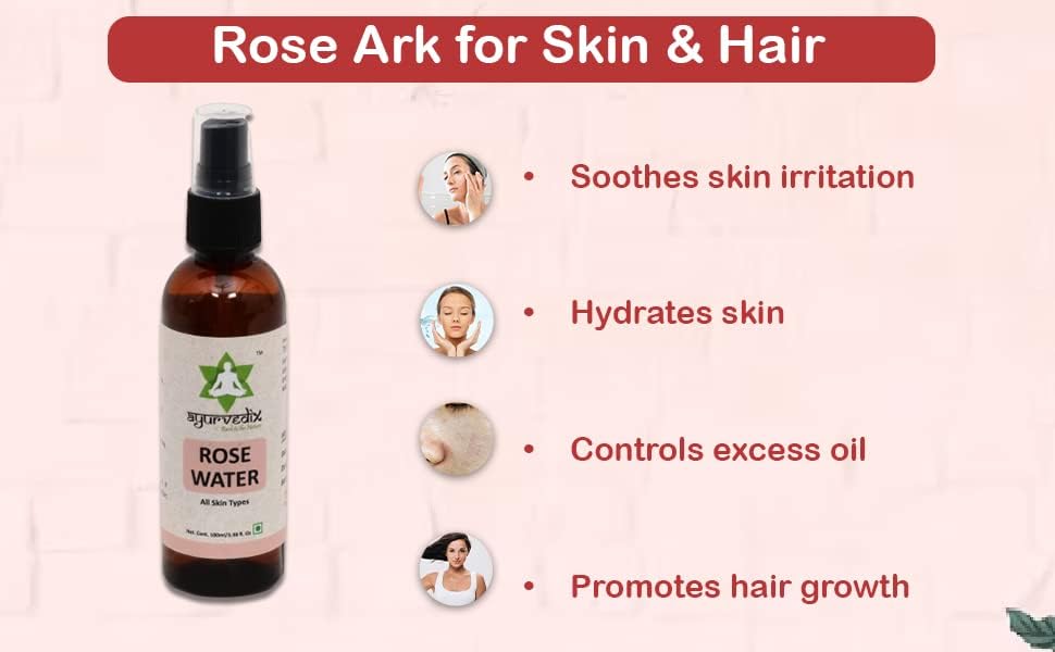 Image of Gulab Ark Rose Water 200 ml | 100% Pure Indian Rose Hydrosol | Natural Face Toner & Mist | Hydrates, Cleanses & Balances Skin pH | Paraben-Free | Suitable for All Skin Types
