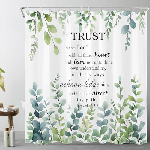 HVEST Sage Green Eucalyptus Shower Curtain with Hooks