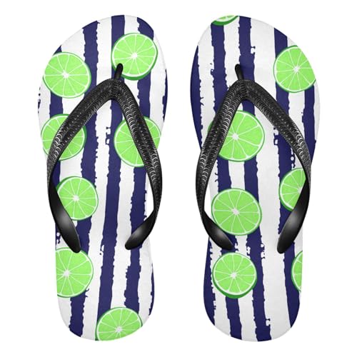 Lime Blue Stripe Flip Flops for Beach Thong Sandals Anti-slip Lightweight Beach Shoes for Summer Outdoor Travel