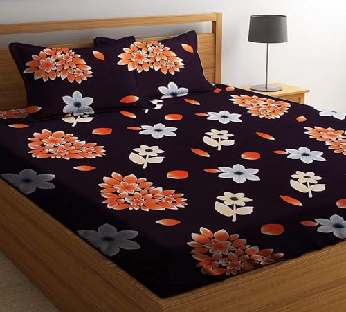 Image of BEVI Premium Microfiber 300 TC Fabric Pillow Cover | Ultra Soft & Smooth | Printed Brown Orange Flower | Fade Resistant & Wrinkle Free | Luxury Home Decor | Pack of 2