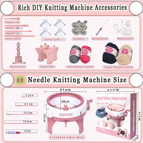 Image of PKHOUHYI Sentro Knitting Machine,Sentro 48 Needles Knitting Machine with Row Counter Automatic Circular Weaving Spinning Knitting Loom Machine Kit for Adults and Beginners (Sentro 48AAA)