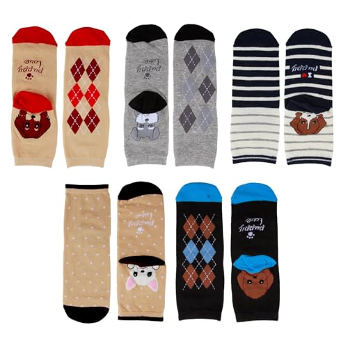 Pack de 5 Pares Calcetines Divertidos de Algodón para Mujer, Dibujos de Animal Perro Gato, Colores Vivos y Divertidos, Ideal para Regalo, Calcetines Invierno Talla 35-41