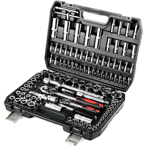 TLGREEN 108-teilig Steckschlüsselsatz Cr-V Steckschlüssel Set Ratschenkasten Knarrenkasten mit 1/4" und 1/2" 72 Zähne Umschaltknarre Sechskant Steckschlüsseleinsatz für Auto Motorrad Fahrrad Heim TLGREEN 108-teilig Steckschlüsselsatz Cr-V Steckschlüssel Set Ratschenkasten Knarrenkasten mit 1/4" und 1/2" 72 Zähne Umschaltknarre Sechskant Steckschlüsseleinsatz für Auto Motorrad Fahrrad Heim