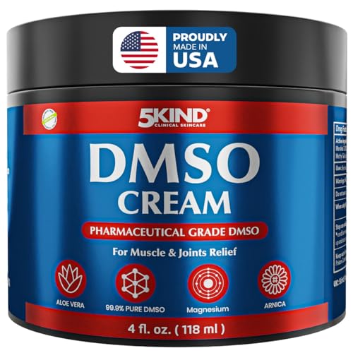 5Kind DMSO Cream for Pain Relief 4 fl oz - 99.9% Pure DMSO Pharmaceutical Grade Cream - Aloe Vera,