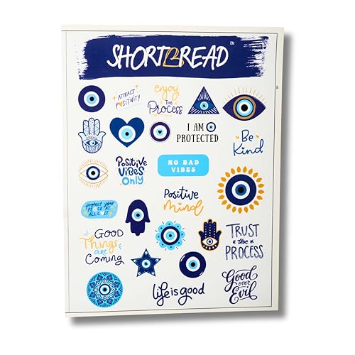 Image of SHORTBREAD Evil Eye Sticker Sheet, Die Cut Vinyl Stickers, Multicolor, 30 Pieces, Positive Vibes Theme, Glossy Finish