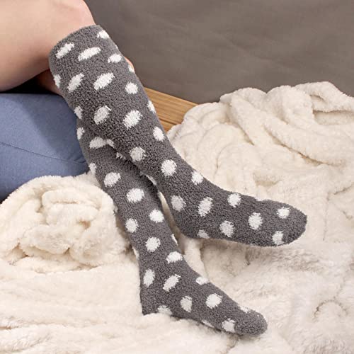 Image of BambooMN Women's Fuzzy Knee High Socks - Polka Dots and Solid Colors - 2 Sizes - 1 Pair Pack