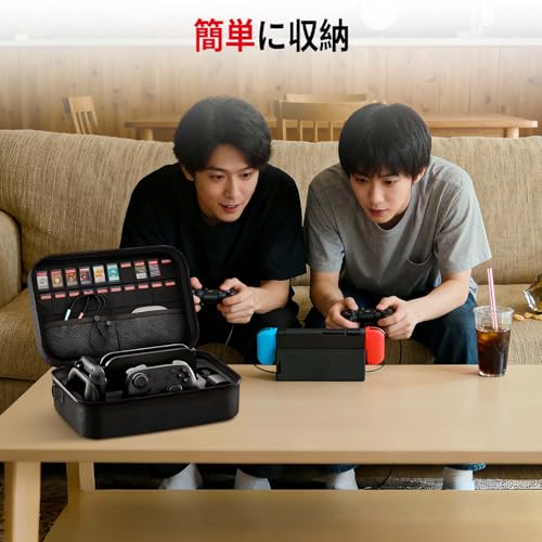 Switch 2 対応 収納ケース AriKroii ニンテンドースイッチ2 用オールインボックス Switch 2用本体とドック/Joy-Con 2用/コントローラー/ケーブル類などを入れ 大容量収納 柔らかい裏地 EVA素材 ストレージカバー マジックテープ ダブルファスナーデザイン ゲームカード20枚 防水 傷防止 耐衝撃 ポータブル (黒)