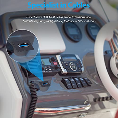 Urwoow Usb3.0 Square Flush Mount - 1M 3Ft Usb 3.0 Extension Mount, Dash Mount, Flush Mount, Panel Mount Cable, For Car, Boat, Motorcycle (3 Feet) #TOP3