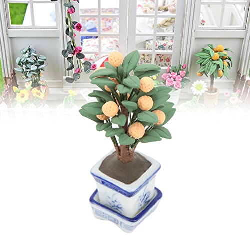 1/12 Casa de Bonecas Vaso de Laranjeira Viva Casa de Bonecas Em Miniatura Planta Folheada para Decor