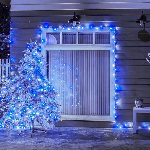 Hopolon Blue and White Christmas Lights Outdoor,33FT 100 Led Plug in Fairy String Lights Clear Wire,8 Modes Waterproof Christmas Tree Light for Indoor Outside Bedroom Yard Garden Party Wedding Hopolon Blue and White Christmas Lights Outdoor,33FT 100 Led Plug in Fairy String Lights Clear Wire,8 Modes Waterproof Christmas Tree Light for Indoor Outside Bedroom Yard Garden Party Wedding