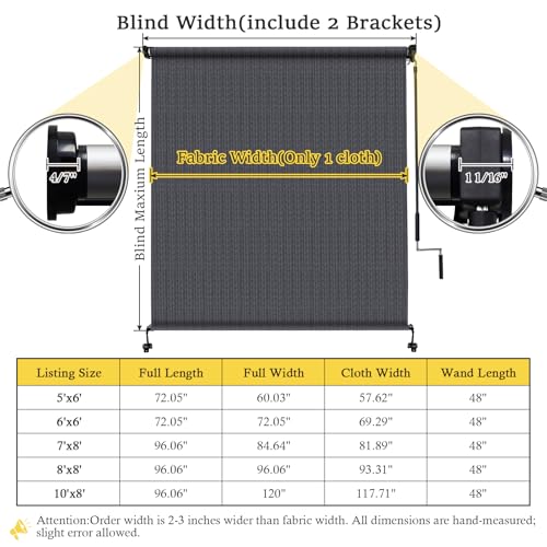 Image of 10' W x 8' H Cordless Outdoor Roller Shades, Bluegrey | 90% UV Block, Patio Roll Up Outdoor Blinds, 2 Poles & 1 Fabric, Exterior Sun Shade Cloth For Porch, Gazebo, Balcony, Pergola