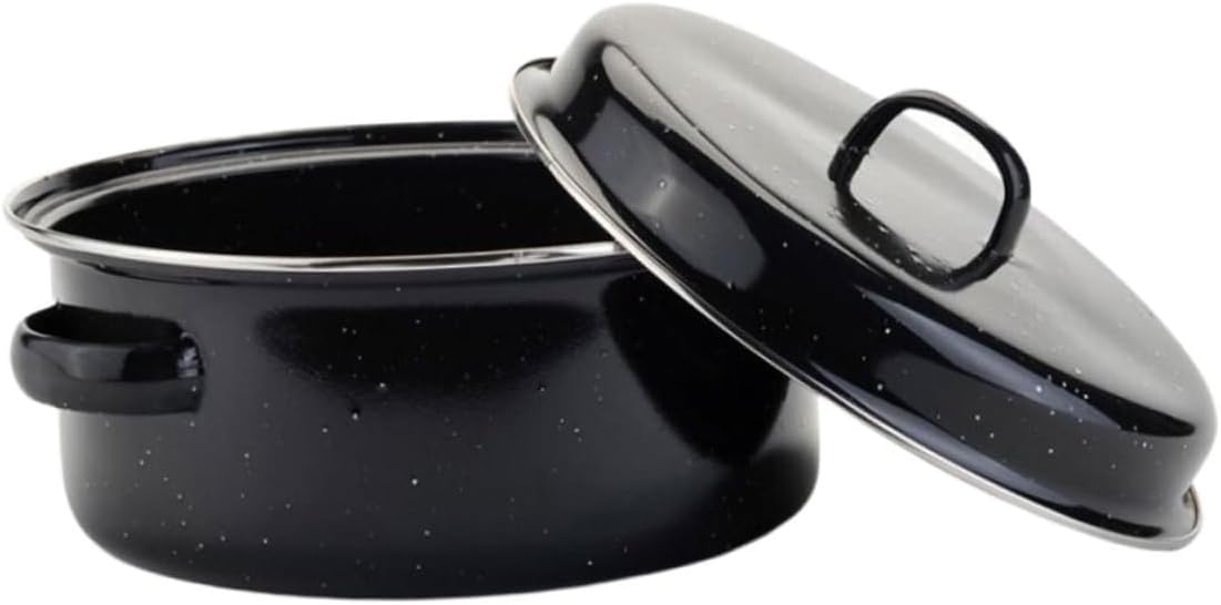 VOSAREA Covered Round Roaster for Roasted Sweet Potatoes Enamel Potato Pot with Lid Portable Baking Dish for Home Camping and Gatherings Easy to Clean and Carry