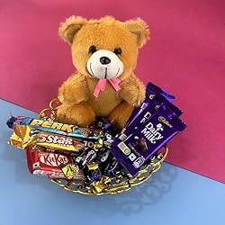 SFU E Com Chocolate with Cute Teddy Hamper | Gift for Holi, Rakhi, Diwali, Anniversary, Birthday, Christmas, Valentine, Her, Him | Assorted Chocolate Gift | 006|280 gram