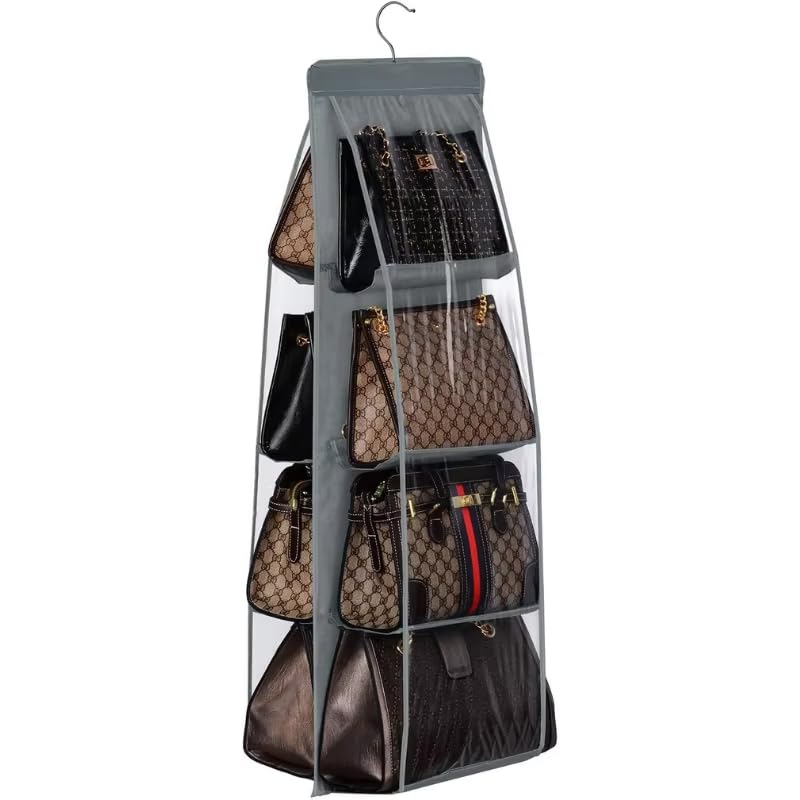 Organizador de Bolsos para Armario Dormitorio o Entrada – Estantería de Tela con Cajones – Colgador para Bolsas, Joyas, Ropa – Plegable, Estrecho, Ideal Closet o Vestuario