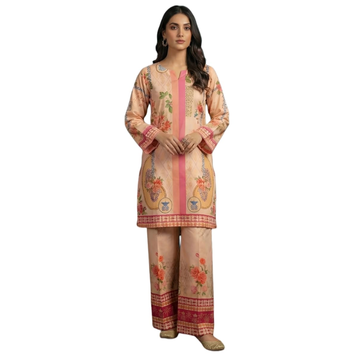 Women's Pure Flash Soft (crepe silk) Printed Round -Neck Full Sleeve Co-Ord Set (Peach, S)-picture-18