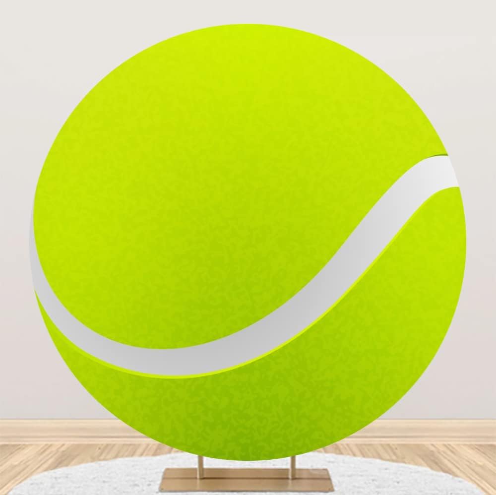 Leyiyi 6.5x6.5ft Tennis Round Backdrop Cover Polyester Green Tennis Balls Photography Background Sports Themed Birthday Party Decoration Tennis Ball Stadium Game Background Studio Props Photo Booth