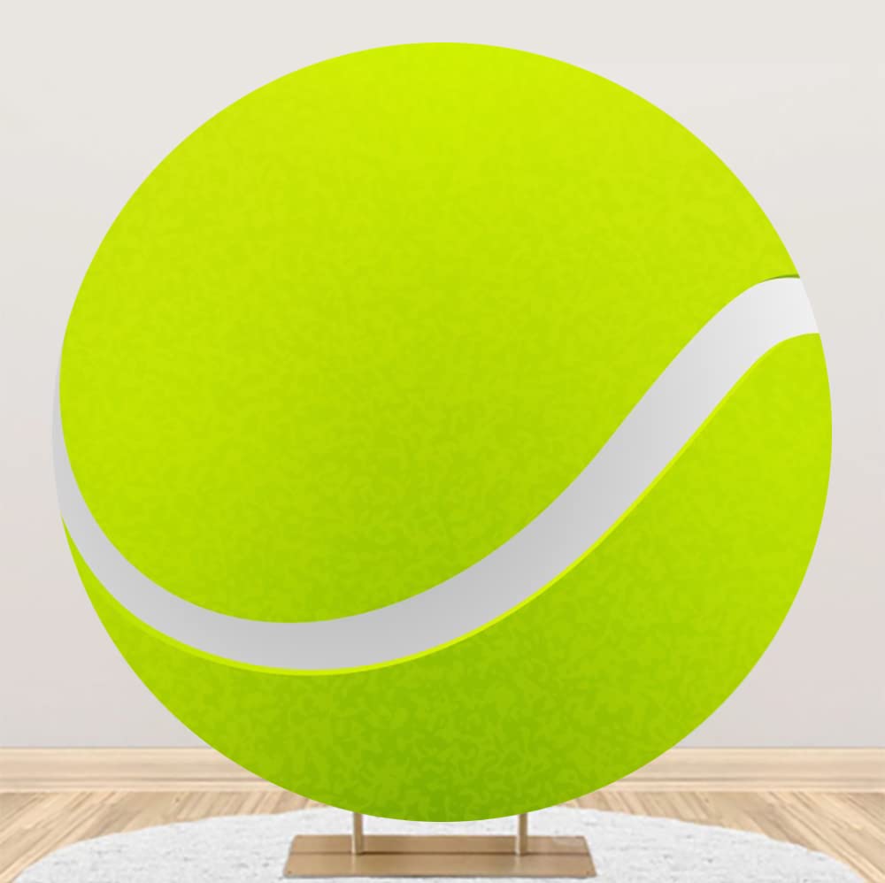 Leyiyi 7.2x7.2ft Tennis Round Backdrop Cover Polyester Green Tennis Balls Photography Background Sports Themed Birthday Party Decoration Tennis Ball