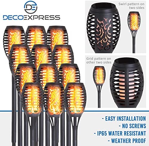 DECO EXPRESS Solar Lights Outdoor Garden IP65 Waterproof Flickering Flame Solar Torch (12-Pack)