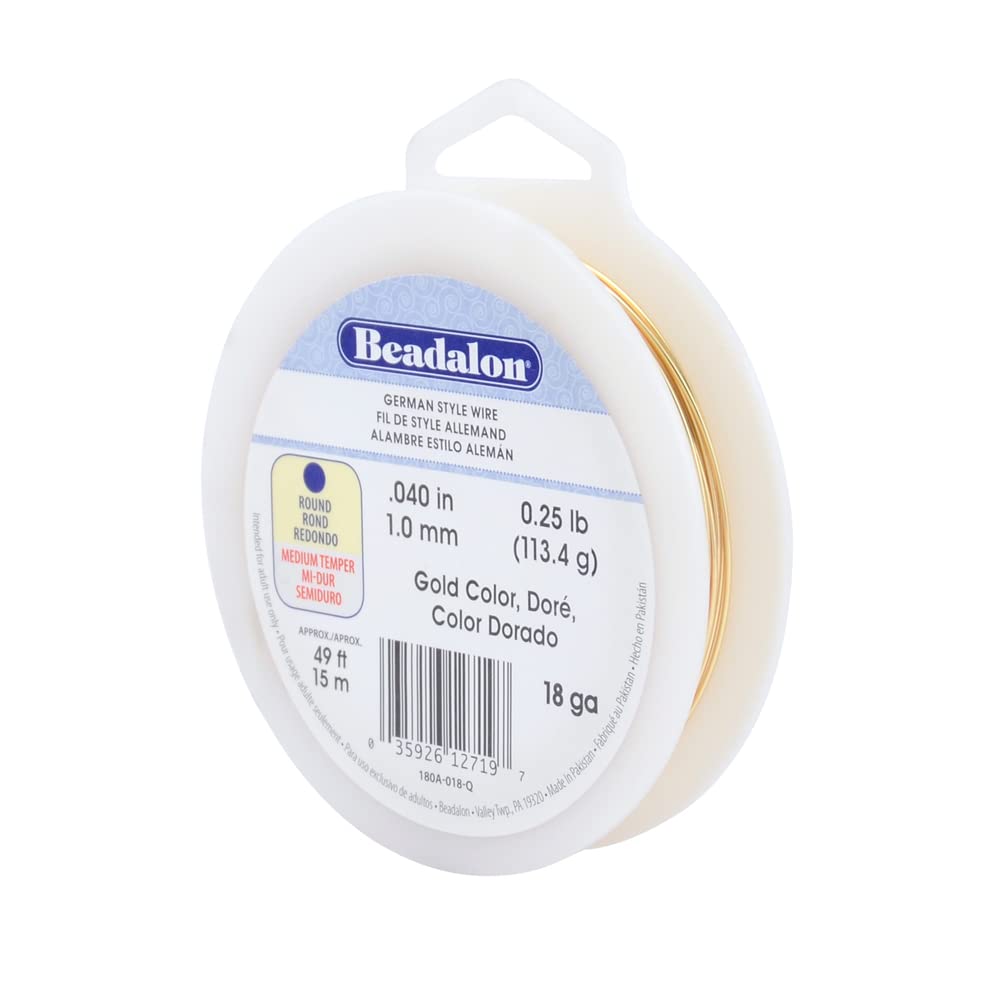 Fil style allemand rond Beadalon 18 gauge doré, matériau robuste pour finitions impeccables