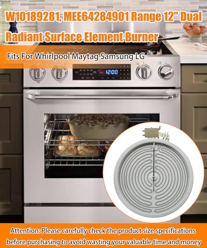 Image of W10189281 12 inch Range Dual Surface Element Burner Fits for Samsung Stove | MEE64284901 Oven Radiant Heater 1900W 9 inch /3000W 12 inch Fits for Whirlpool Maytag LG Burner, Replaces W10823727