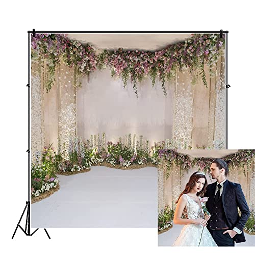 Leyiyi 6X6Ft Photography Background Wedding Ceremony Backdrop Marriage Engagement Celebration Flower Blossom Arch Door 3D Hall Decoration Sequins Shine Flower Photo Portrait Vinyl Studio Video Props #TOP28