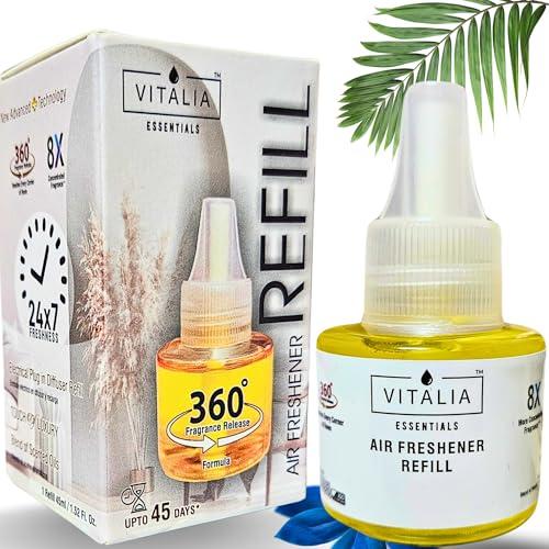 Vitalia Essentials Air Freshener Refill Pack | Room & Bathroom Freshener Refill | 8X Concentrated Formula | 360-Degree Balanced Fragrance Release | Compatible with Other Machines (Heritage Fusion)