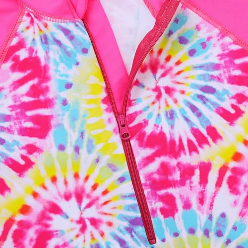 Image of TFJH E Short Sleeve Girls Swimsuits UV 50+ One Pieces Zipper 2-14Y | From beach vacations and pool parties to cruises and water parks, this colorful floral swimsuit is her summer favorite