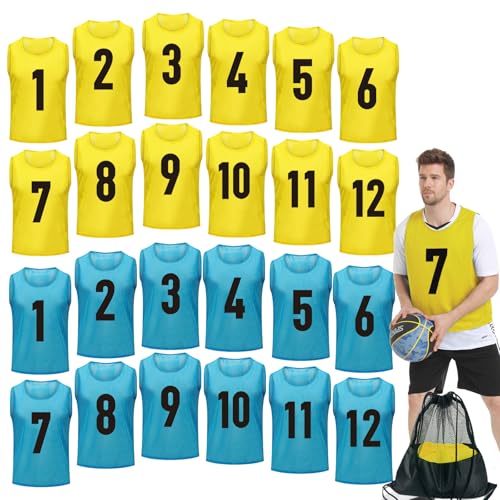 Image of 12 /24 /48Pcs Soccer Pinnies Youth, Scrimmage Team Practice Vests | Mesh Printed and Unprinted Numbers Team Pennies for Basketball Soccer Football Bibs Adults Kids
