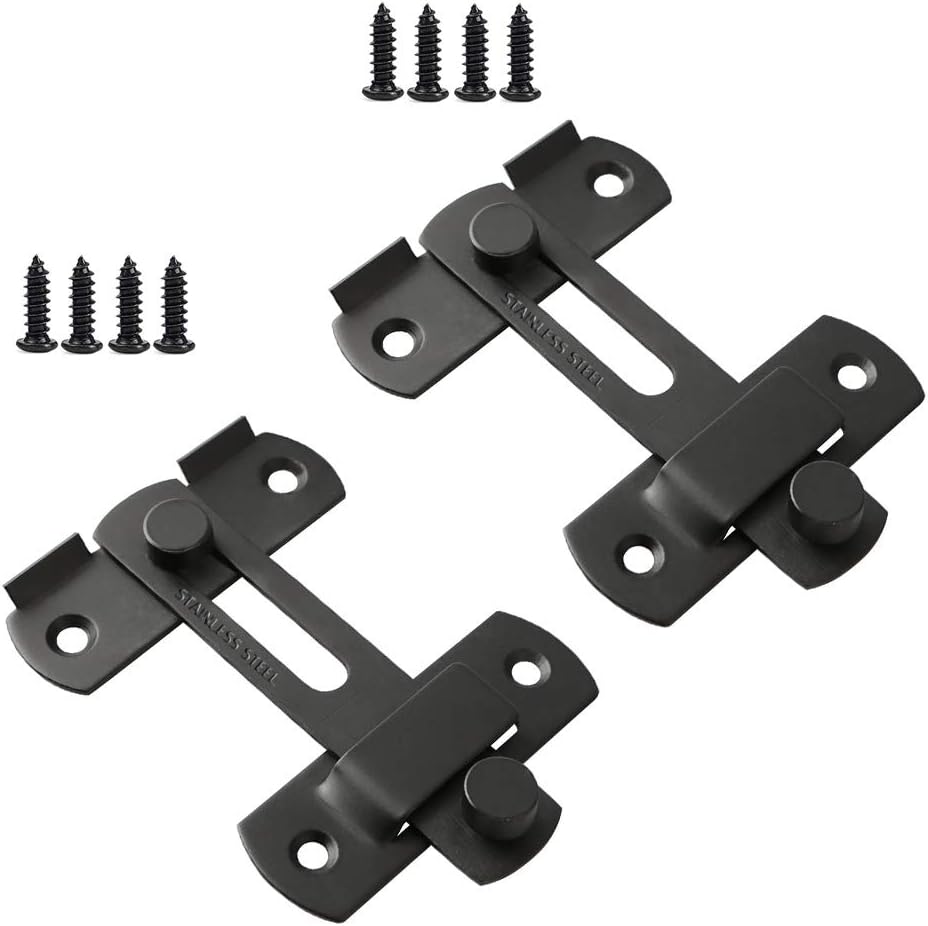 Flip Latch Lock,Heavy Duty Stainless Steel Bar Latch,Safety Door Bolt Latch Lock for Home Window Door Cabinet Furniture Pet Gate.2 Packs,Black