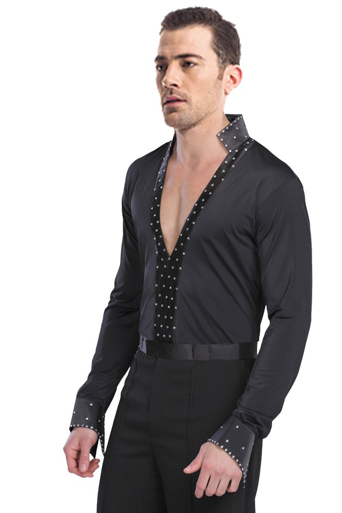Hommes Mode Noir Danse Latine Costumes Performance Manches Longues Chemise/Pantalon Jazz Danse Tenues Ensemble